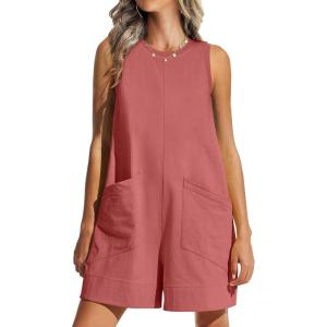 imageANRABESS Womens Romper Casual Loose Sleeveless 2025 Summer One Piece Outfit Crewneck Short Jumpsuit Overall Outfits ampamp PocketsRust