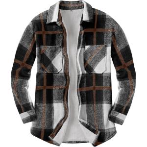 imageANRABESS Womens Sherpa Fleece Lined Flannel Plaid Shirt Jackets Fuzzy Warm Button Down Shacket with Pockets 2025 Fall OutfitsBlack Brown Plaid