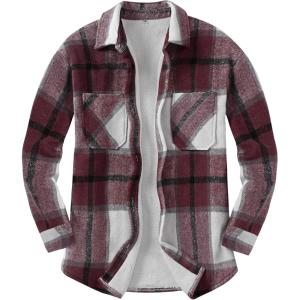 imageANRABESS Womens Sherpa Fleece Lined Flannel Plaid Shirt Jackets Fuzzy Warm Button Down Shacket with Pockets 2025 Fall OutfitsBurgundy Plaid