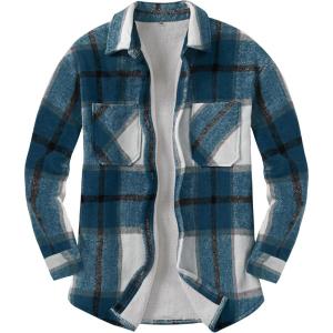imageANRABESS Womens Sherpa Fleece Lined Flannel Plaid Shirt Jackets Fuzzy Warm Button Down Shacket with Pockets 2025 Fall OutfitsDark Blue Plaid