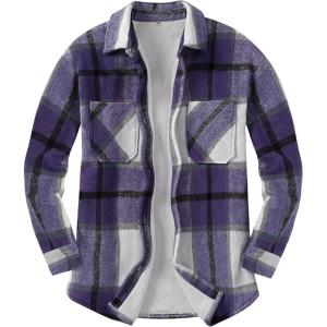 imageANRABESS Womens Sherpa Fleece Lined Flannel Plaid Shirt Jackets Fuzzy Warm Button Down Shacket with Pockets 2025 Fall OutfitsPurple Plaid