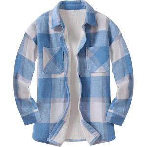 imageANRABESS Womens Sherpa Fleece Lined Flannel Plaid Shirt Jackets Fuzzy Warm Button Down Shacket with Pockets 2025 Fall OutfitsSky Blue Plaid