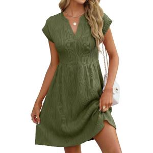imageANRABESS Womens Summer V Neck Cap Sleeve Tunic Short Dress 2025 Casual Fit Textured Aline Beach Vacation SundressArmy Green