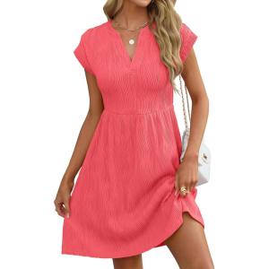 imageANRABESS Womens Summer V Neck Cap Sleeve Tunic Short Dress 2025 Casual Fit Textured Aline Beach Vacation SundressCoral