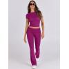 imageANRABESS Lounge Sets for Women 2 Piece Foldover Yoga Flare Leggings Pants Crop Tops Casual Y2K Outfits Matching Tracksuit SetHot Pink