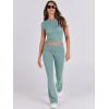 imageANRABESS Lounge Sets for Women 2 Piece Foldover Yoga Flare Leggings Pants Crop Tops Casual Y2K Outfits Matching Tracksuit SetLake Green