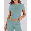 imageANRABESS Lounge Sets for Women 2 Piece Foldover Yoga Flare Leggings Pants Crop Tops Casual Y2K Outfits Matching Tracksuit SetLake Green