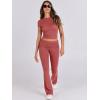 imageANRABESS Lounge Sets for Women 2 Piece Foldover Yoga Flare Leggings Pants Crop Tops Casual Y2K Outfits Matching Tracksuit SetPeach