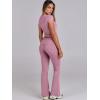 imageANRABESS Lounge Sets for Women 2 Piece Foldover Yoga Flare Leggings Pants Crop Tops Casual Y2K Outfits Matching Tracksuit SetPink