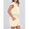 imageANRABESS Rompers for Women Summer 2025 Casual Cap Sleeve Crewneck Drawstring One Piece Jumpsuit Outfits with PocketsBeige