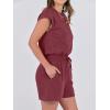 imageANRABESS Rompers for Women Summer 2025 Casual Cap Sleeve Crewneck Drawstring One Piece Jumpsuit Outfits with PocketsBurgundy