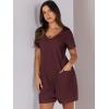 imageANRABESS Rompers for Women Summer Casual Short Sleeve Jumpsuits V Neck Loose Fit One Piece Outfits with Pockets 2025 ClothesBurgundy