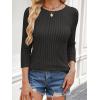 imageANRABESS Women 34 Sleeve Length Shirts 2025 Fall Lightweight Sweaters Loose Fit Ribbed Knit Casual Soft Layering TopsBlack