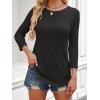 imageANRABESS Women 34 Sleeve Length Shirts 2025 Fall Lightweight Sweaters Loose Fit Ribbed Knit Casual Soft Layering TopsBlack