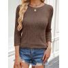 imageANRABESS Women 34 Sleeve Length Shirts 2025 Fall Lightweight Sweaters Loose Fit Ribbed Knit Casual Soft Layering TopsBrown