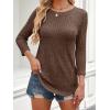 imageANRABESS Women 34 Sleeve Length Shirts 2025 Fall Lightweight Sweaters Loose Fit Ribbed Knit Casual Soft Layering TopsBrown