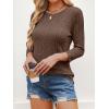 imageANRABESS Women 34 Sleeve Length Shirts 2025 Fall Lightweight Sweaters Loose Fit Ribbed Knit Casual Soft Layering TopsBrown