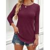 imageANRABESS Women 34 Sleeve Length Shirts 2025 Fall Lightweight Sweaters Loose Fit Ribbed Knit Casual Soft Layering TopsBurgundy