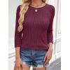 imageANRABESS Women 34 Sleeve Length Shirts 2025 Fall Lightweight Sweaters Loose Fit Ribbed Knit Casual Soft Layering TopsBurgundy