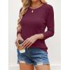 imageANRABESS Women 34 Sleeve Length Shirts 2025 Fall Lightweight Sweaters Loose Fit Ribbed Knit Casual Soft Layering TopsBurgundy