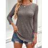 imageANRABESS Women 34 Sleeve Length Shirts 2025 Fall Lightweight Sweaters Loose Fit Ribbed Knit Casual Soft Layering TopsCool Ash Brown