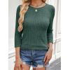 imageANRABESS Women 34 Sleeve Length Shirts 2025 Fall Lightweight Sweaters Loose Fit Ribbed Knit Casual Soft Layering TopsGreen