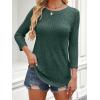 imageANRABESS Women 34 Sleeve Length Shirts 2025 Fall Lightweight Sweaters Loose Fit Ribbed Knit Casual Soft Layering TopsGreen