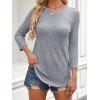 imageANRABESS Women 34 Sleeve Length Shirts 2025 Fall Lightweight Sweaters Loose Fit Ribbed Knit Casual Soft Layering TopsGrey