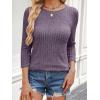 imageANRABESS Women 34 Sleeve Length Shirts 2025 Fall Lightweight Sweaters Loose Fit Ribbed Knit Casual Soft Layering TopsPurple