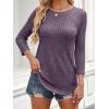imageANRABESS Women 34 Sleeve Length Shirts 2025 Fall Lightweight Sweaters Loose Fit Ribbed Knit Casual Soft Layering TopsPurple