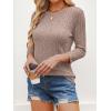 imageANRABESS Women 34 Sleeve Length Shirts 2025 Fall Lightweight Sweaters Loose Fit Ribbed Knit Casual Soft Layering TopsTan