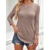 imageANRABESS Women 34 Sleeve Length Shirts 2025 Fall Lightweight Sweaters Loose Fit Ribbed Knit Casual Soft Layering TopsTan