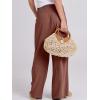 imageANRABESS Women Linen Palazzo Pants Summer Boho Wide Leg High Waist Casual Lounge Pant 2025 Beach Travel Vacation OutfitsRed Brown