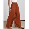 imageANRABESS Women Palazzo Pants Summer Boho Bagyy Wide Leg High Smocked Waist Casual Loose Lounge Pant with PocketBrick Red