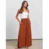 imageANRABESS Women Palazzo Pants Summer Boho Bagyy Wide Leg High Smocked Waist Casual Loose Lounge Pant with PocketBrick Red