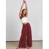 imageANRABESS Women Palazzo Pants Summer Boho Bagyy Wide Leg High Smocked Waist Casual Loose Lounge Pant with PocketWine Red