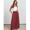 imageANRABESS Women Palazzo Pants Summer Boho Bagyy Wide Leg High Smocked Waist Casual Loose Lounge Pant with PocketWine Red