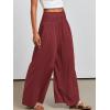 imageANRABESS Women Palazzo Pants Summer Boho Bagyy Wide Leg High Smocked Waist Casual Loose Lounge Pant with PocketWine Red