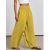 imageANRABESS Women Palazzo Pants Summer Boho Bagyy Wide Leg High Smocked Waist Casual Loose Lounge Pant with PocketYellow