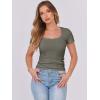 imageANRABESS Women Short Sleeve Tops Scoop Neck Ribbed Knit Slim Fitted Basic Tee Shirts Casual Summer Clothes 2025 Fall OutfitsArmy Green