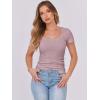 imageANRABESS Women Short Sleeve Tops Scoop Neck Ribbed Knit Slim Fitted Basic Tee Shirts Casual Summer Clothes 2025 Fall OutfitsGrey Pink