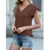 imageANRABESS Women Tops Cap Sleeve Textured Dressy Casual V Neck Shirts 2025 Summer Business Work Blouses OutfitsBrown