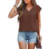 imageANRABESS Women Tops Cap Sleeve Textured Dressy Casual V Neck Shirts 2025 Summer Business Work Blouses OutfitsBrown