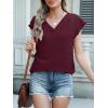 imageANRABESS Women Tops Cap Sleeve Textured Dressy Casual V Neck Shirts 2025 Summer Business Work Blouses OutfitsBurgundy