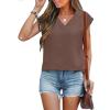 imageANRABESS Women Tops Cap Sleeve Textured Dressy Casual V Neck Shirts 2025 Summer Business Work Blouses OutfitsCoffee