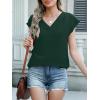 imageANRABESS Women Tops Cap Sleeve Textured Dressy Casual V Neck Shirts 2025 Summer Business Work Blouses OutfitsDark Green