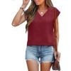 imageANRABESS Women Tops Cap Sleeve Textured Dressy Casual V Neck Shirts 2025 Summer Business Work Blouses OutfitsDark Red
