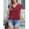 imageANRABESS Women Tops Cap Sleeve Textured Dressy Casual V Neck Shirts 2025 Summer Business Work Blouses OutfitsDark Red