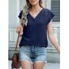 imageANRABESS Women Tops Cap Sleeve Textured Dressy Casual V Neck Shirts 2025 Summer Business Work Blouses OutfitsNavy Blue
