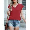 imageANRABESS Women Tops Cap Sleeve Textured Dressy Casual V Neck Shirts 2025 Summer Business Work Blouses OutfitsRed